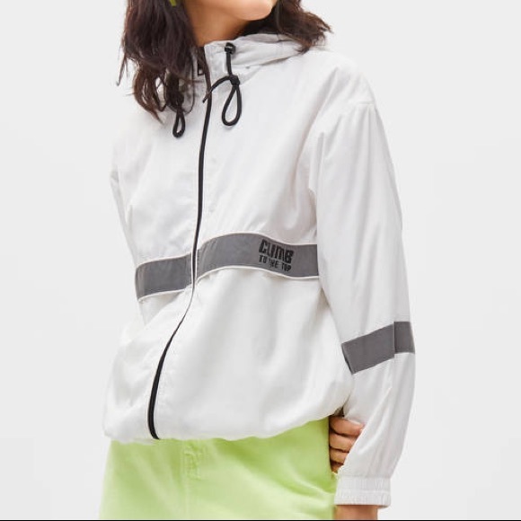 Bershka Jackets \u0026 Coats | Bershka Color Block Climb to The Top Hooded Oversized Windbreaker Jacket Sz Xs | Color: Silver/White | Size: Xs | Pm-